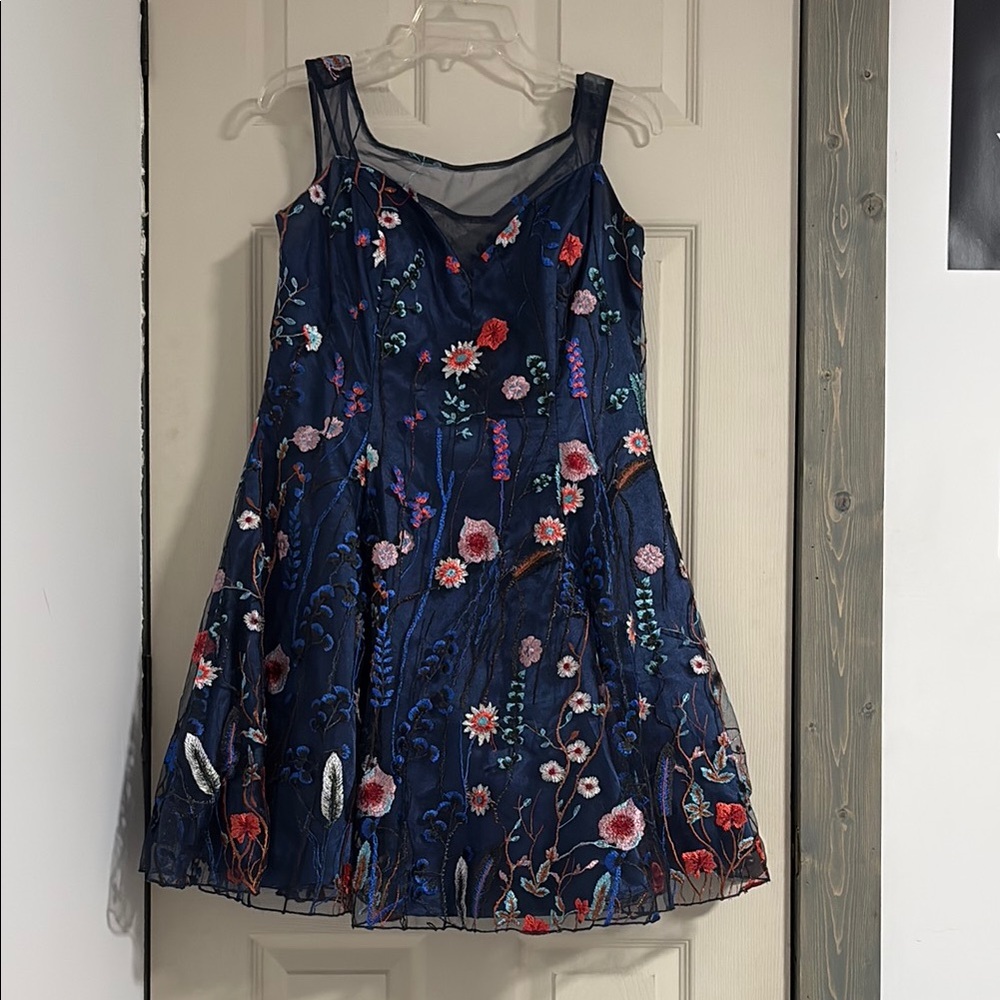 Floral Embroidered Navy Dress